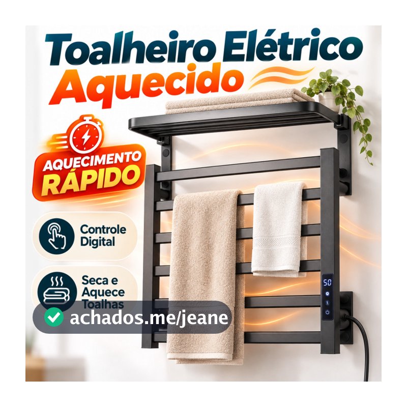 Toalheiro Térmico Elétrico 45x45cm com Controle Digital Timer Prateleira Superior para Banheiro