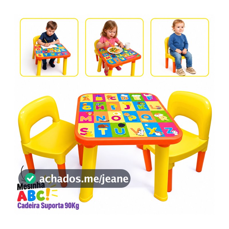 Mesa Infantil com 2 Cadeiras Mesinha Educativa Alfabeto Desmontável para Criança