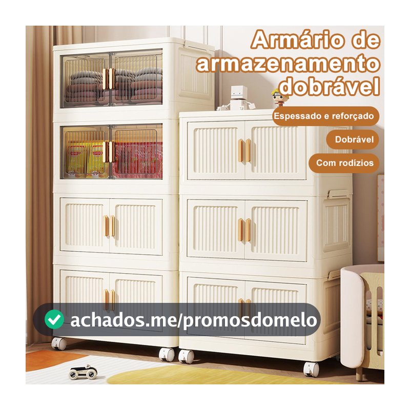 Armário Organizador Dobrável Sem Ferramentas com Rodas Porta Magnética PP Resistente