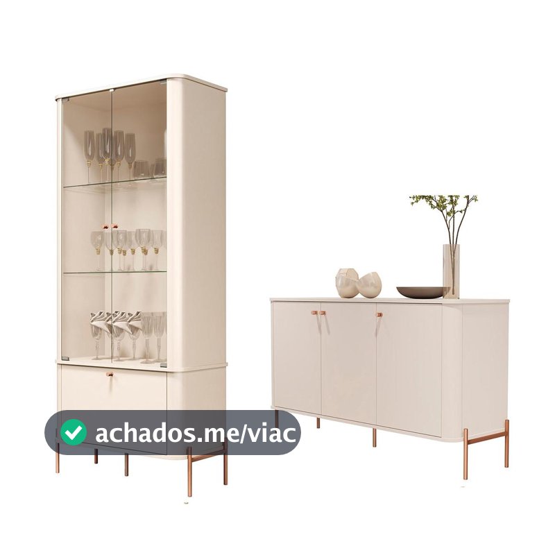 Conjunto Cristaleira e Aparador Buffet Tucupí com 3 Portas