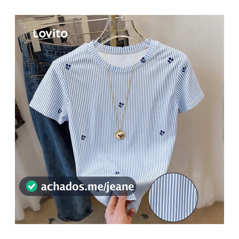 Lovito Blusa Casual Feminina Azul para Primavera/Verão L196LD488
