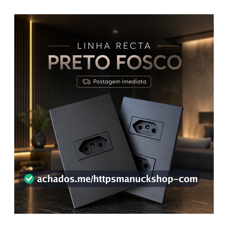 Tomada preta 10a, tomada 20a, interruptor simples, tomada dupla, paralelo, cega Recta Preto fosco
