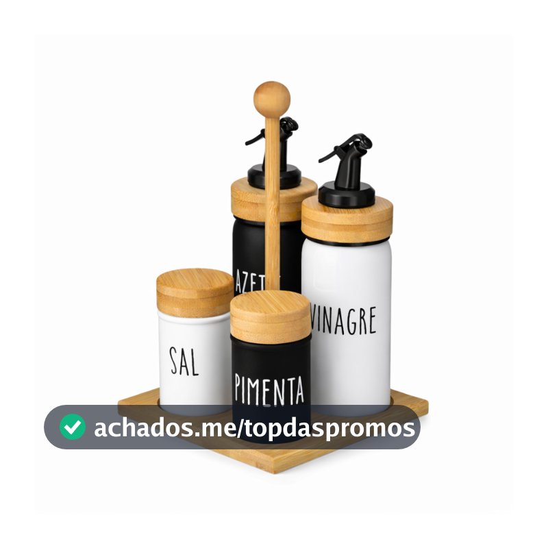 Galheteiro 5 Peças Com Suporte Bambu Saleiro Pimenteiro Doha