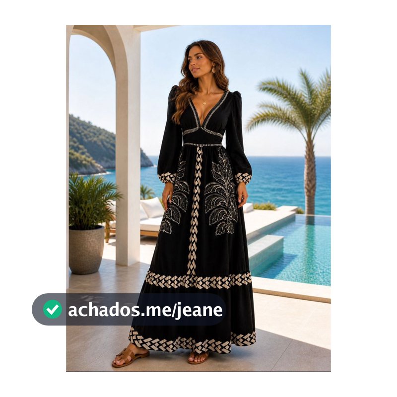Vestido Longo Feminino com estampa com manga bufantes WE-VES-013