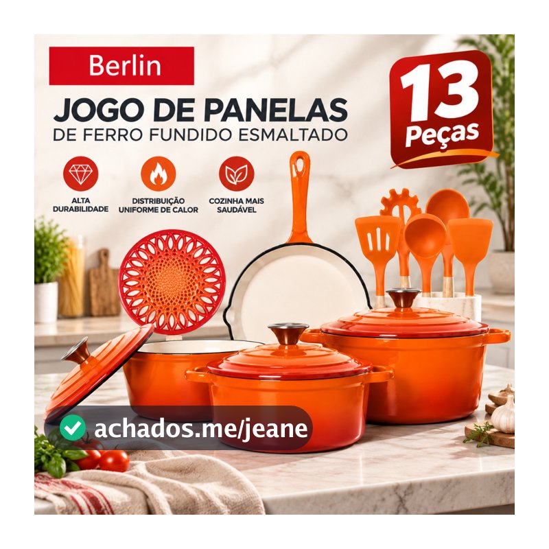 Jogo De Panelas Ferro Fundido Esmaltado 13 Peças Indução E Forno Conjunto Antiaderente De Cerâmica Berlin