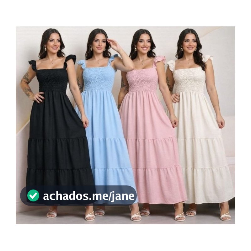 Vestido Feminino de Alça com Babado Elegante, Delicado e Super em Alta