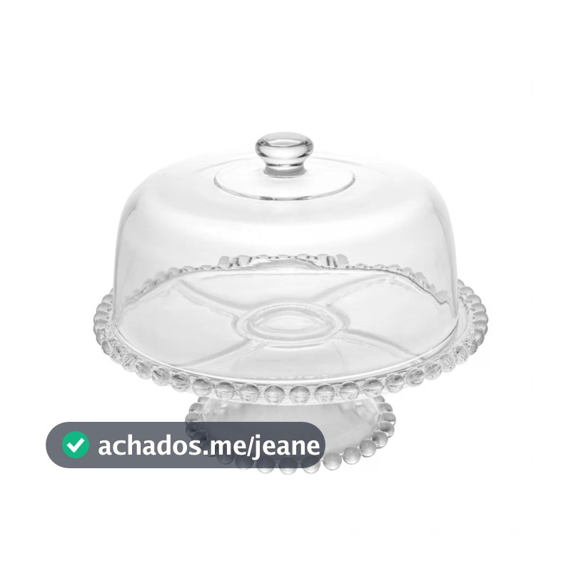 Prato para Bolo com Pé de Cristal e Tampa Pearl 31cm x 25cm - Wolff