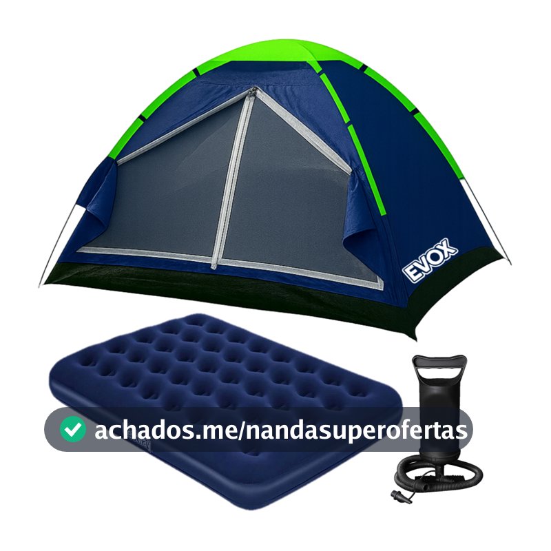 Kit Barraca de Acampamento 4 Pessoas A Prova D'Água + Colchão Inflável Casal Resistente + Bomba de Ar
