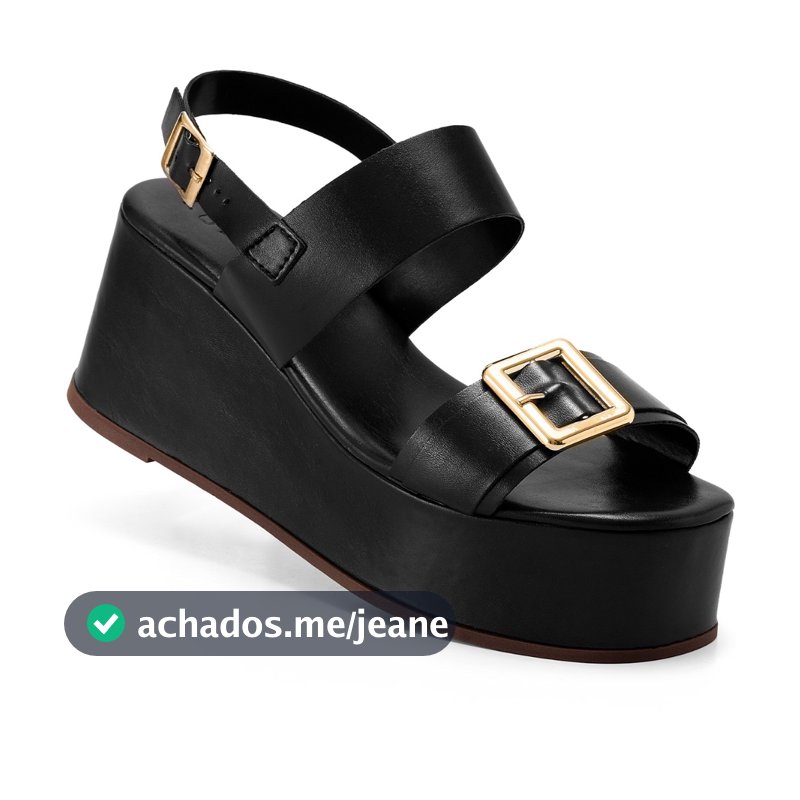 Sandália Feminina Lumiss Anabela Plataforma Confortável Fivela Preto