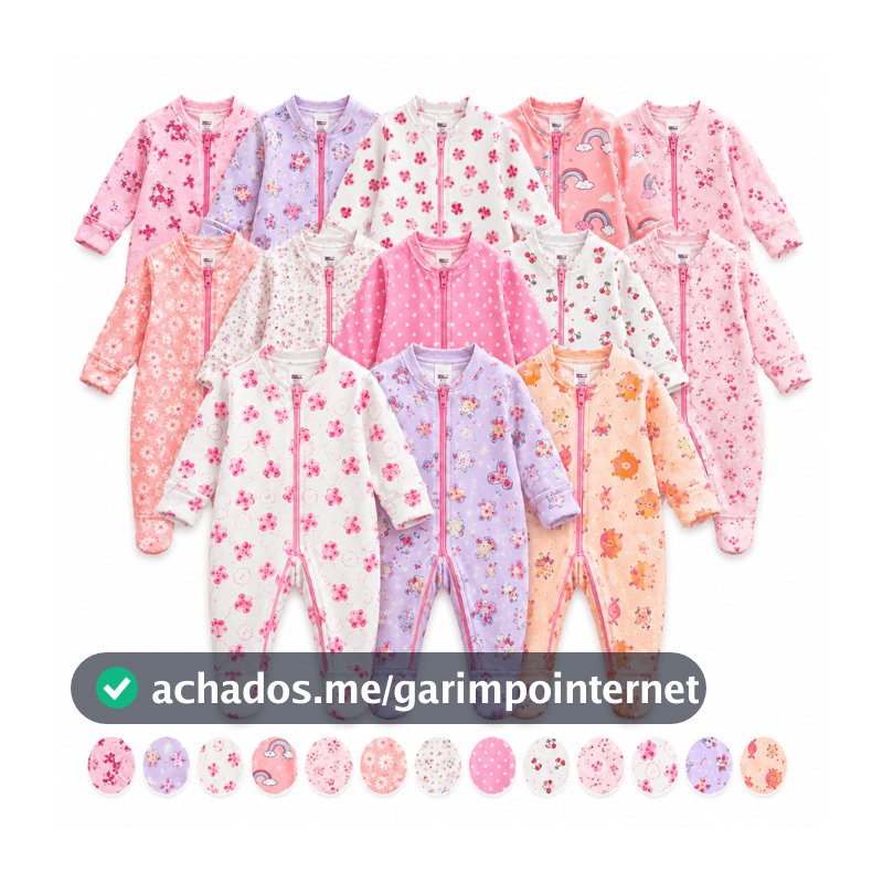 Kit 5 Macacão Estampado Menina Roupa Infantil Bebê Zíper Algodão Macio