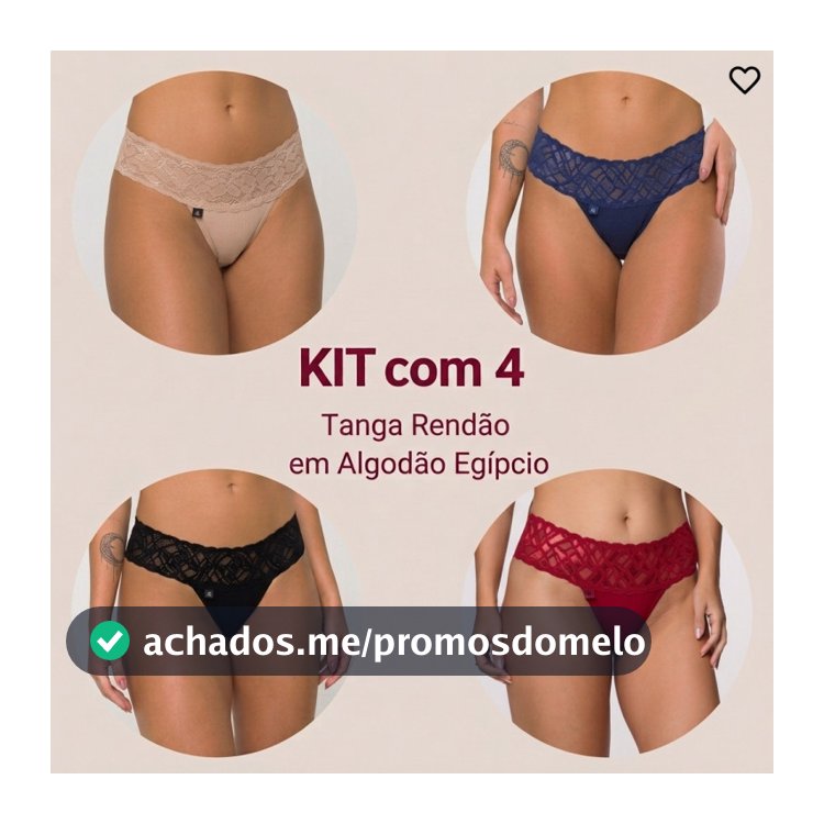 Kit 4 Calcinhas Em Algodão Egípcio Renda na Cintura