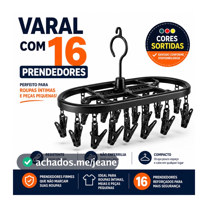 Varal De Calcinhas Meias  Cueca Com 16 Prendedores Roupas Intimas Pregador