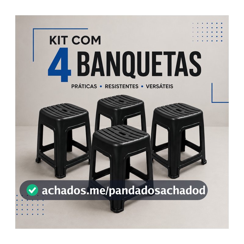 Banquetas Plástica MecPet Preta Lisa Reforçada Resistente Até 140kg Cozinha Balcão Imediato