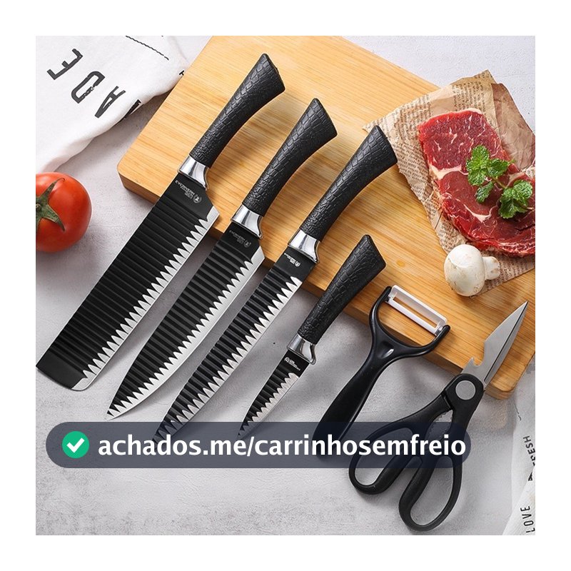 Kit 6 Peças Conjunto de Faca Carne Cutelo Legumes Aço Carbono Descascador Tesoura Profissional