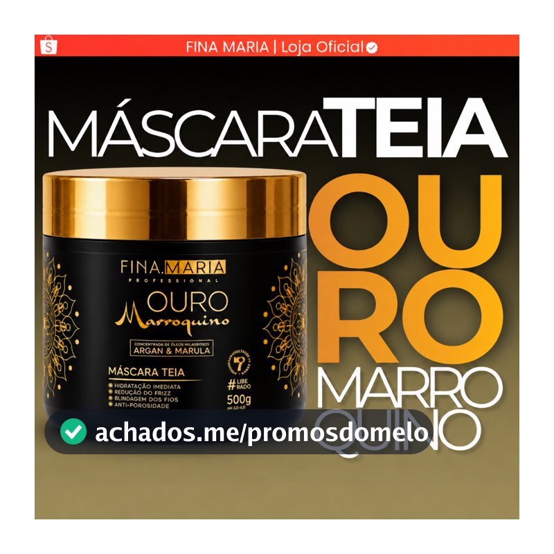 Hidratação Intensa Mascara Teia Ouro Marroquino 500g | Com Óleos de Argan e Marula Efeito Desmaia Fios | Fina Maria