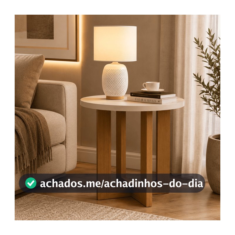 Mesa Lateral Apoio Centro Redonda com Pés de Madeira MDF Retro Canto Sofá Porta Objetos Decoração