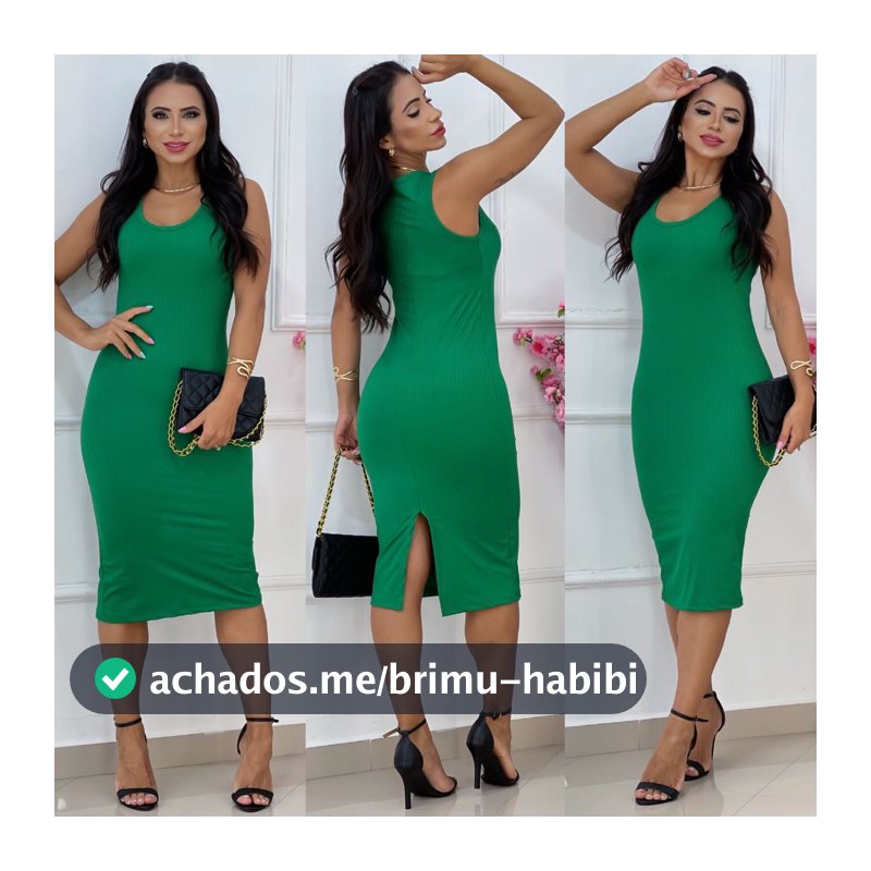 Vestido Feminino Canelado Regata com fenda