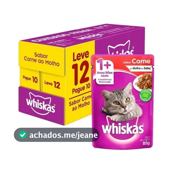 CAIXA FECHADA COM 12 WHISKAS SACHÊS AO MOLHO 85GR
