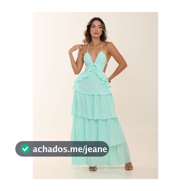 Vestido Nicole Feminino com Alças de Amarração Decote V com bojo Costas Aberta Longo em Camadas