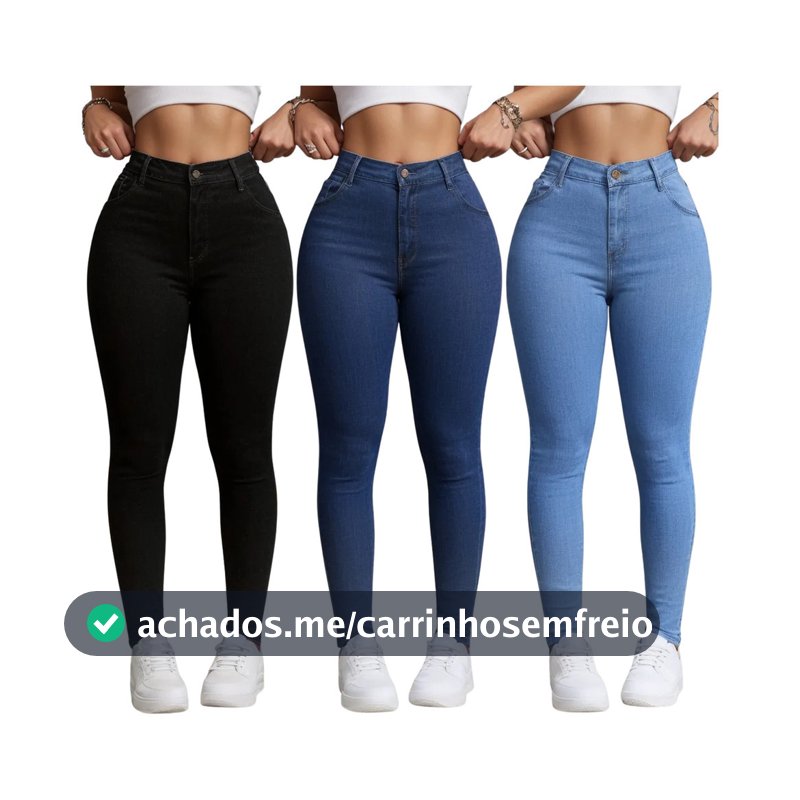Kit 3 Calça Jeans Feminina Skinny Elastano Cintura Alta elegante