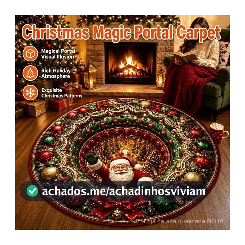 Tapete redondo de Natal 3D – Tapete com o tema do Papai Noel e efeito de ilusão ótica, para uso em ambientes internos e