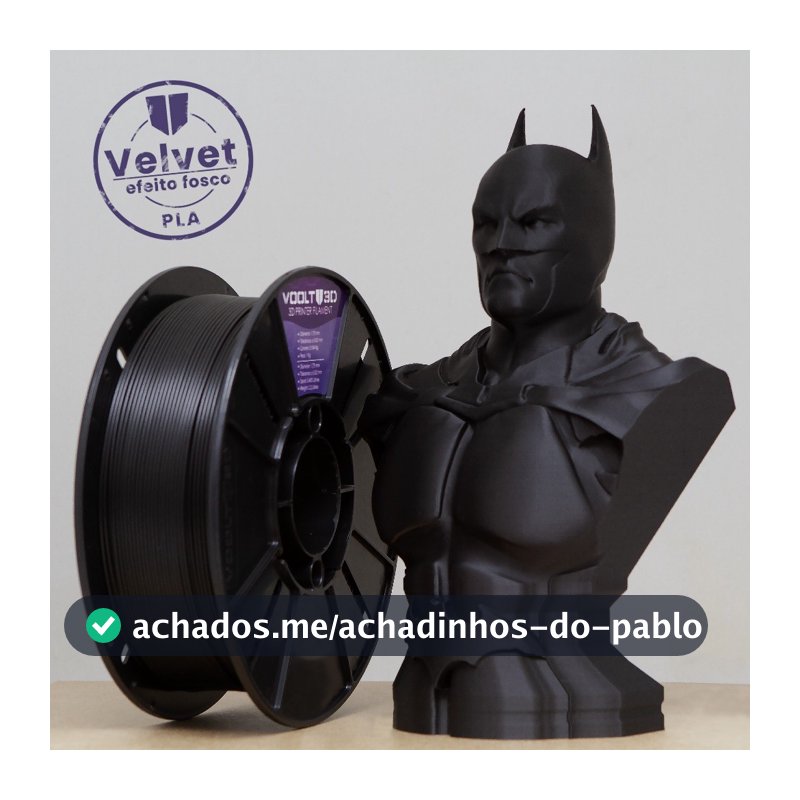 Filamento PLA Preto Velvet Premium 1Kg 1,75mm Efeito Aveludado Impressora 3D FDM Voolt3D Oficial