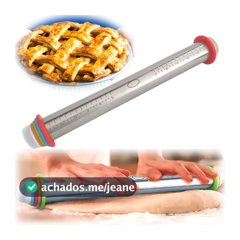 Rolo de Massa Inox Ajustável com Medidas Profissional para Confeitaria, Pizza, Pão e Cozinha