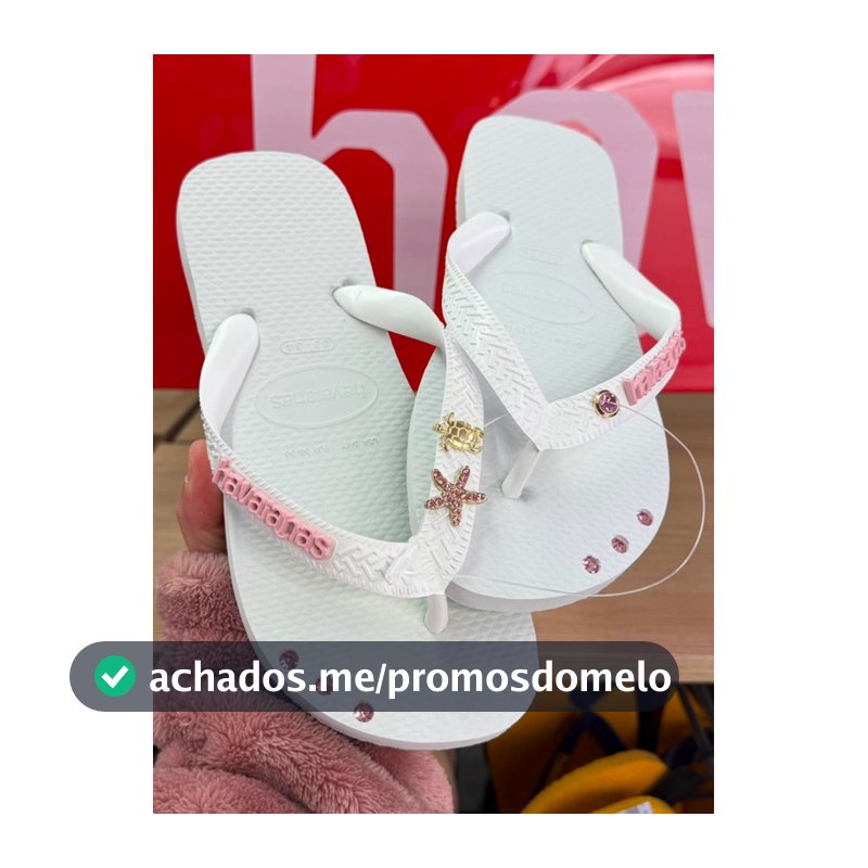 Chinelo Havaianas Top Branco Original + Placa Logo + Pontos de Luz