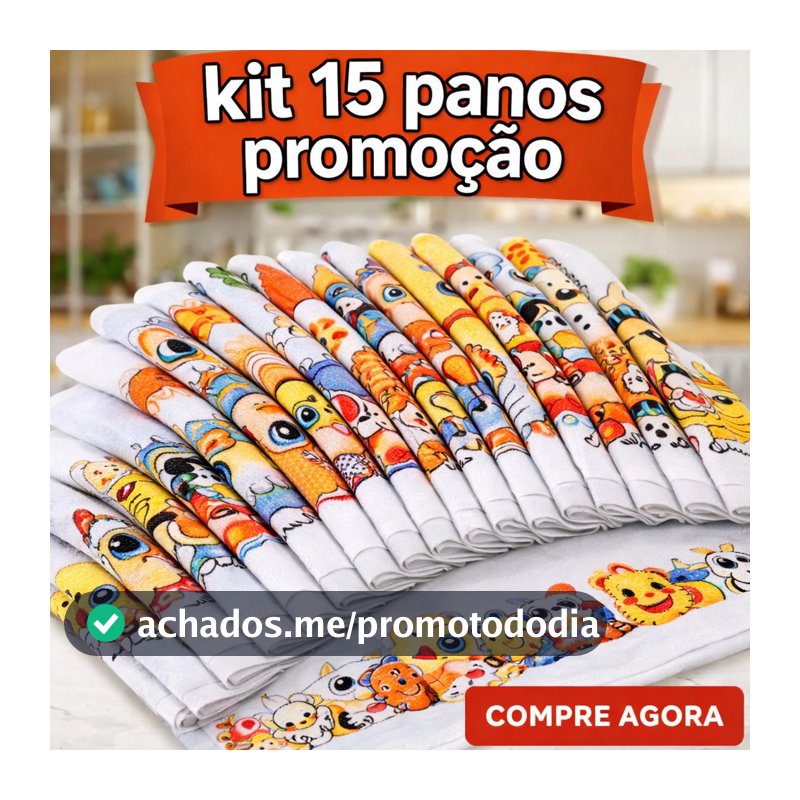 Kit 15 panos de pratos 100% algodão com bainha (Estampados)
