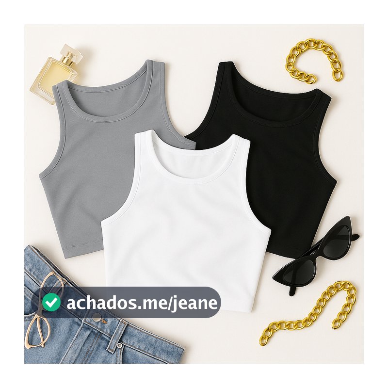 KIT 3 Cropped Feminino Top Blusa Suplex Lisa Basica Feminina