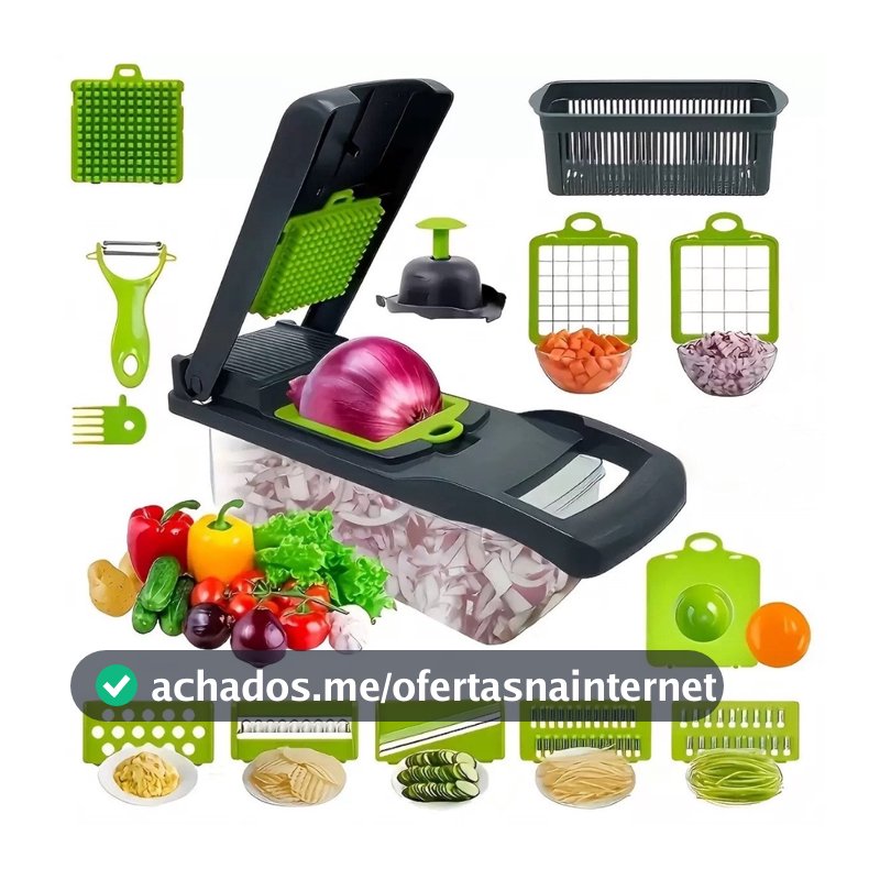 Cortador de Legumes Profissional 16 em 1 Fatiador Ralador Picador Multifuncional com Lâminas em Inox