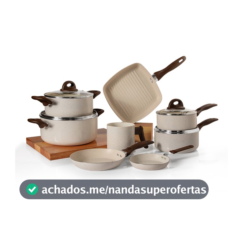 Jogo de Panelas Ceramik 8 Peças com Antiaderente Revestimento Cerâmico Nível A INMETRO PFOA Free com Bistequeira Grill
