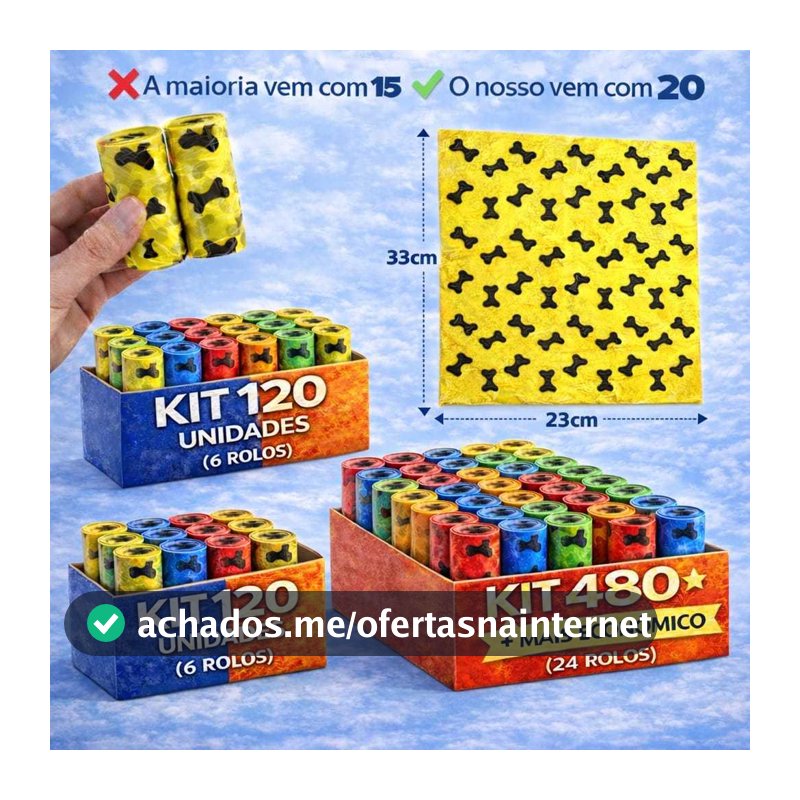 Kit 120/240/480 Unidades de Saquinhos Cata Coco Refil Rolinho Para Cachorro Gato Pet ideal para passeio e viagem