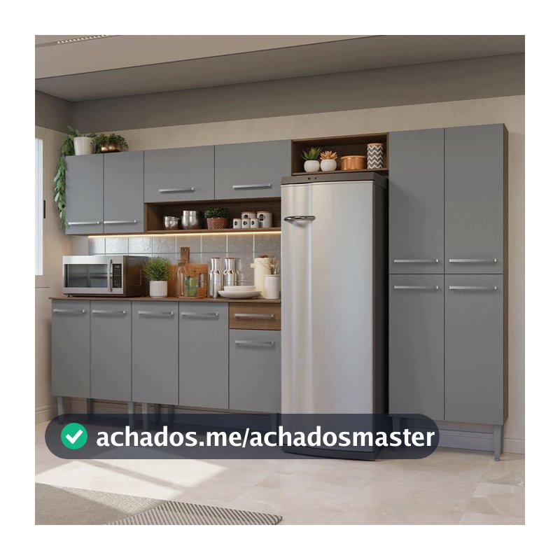 Armário de Cozinha Completa 293cm Rustic/Cinza Emilly Madesa 011