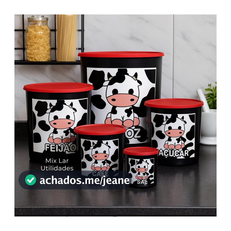 Kit mantimentos plástico com 5 potes para cozinha