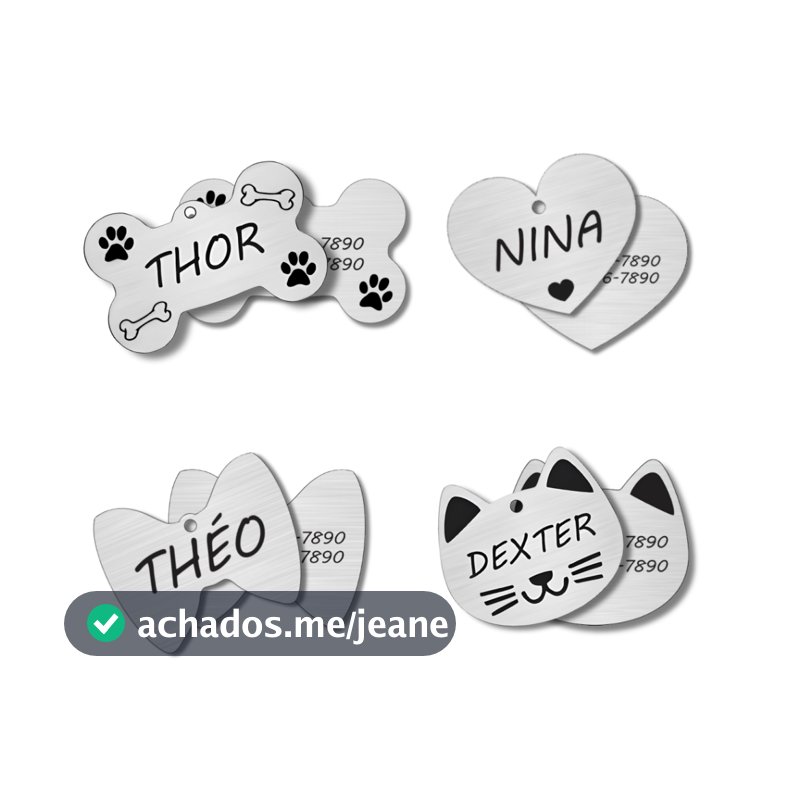 Plaquinha de Identificação Pet Pingente Cachorro Gato Personalizado