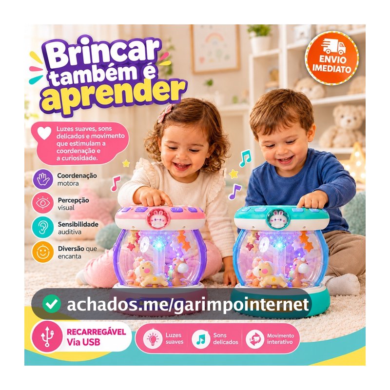 Brinquedo tambor carrossel giratório recarregável com sons suaves e luzes led para crianças USB