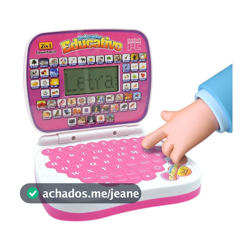 Notebook Infantil Educativo Rosa  Brinquedo Didático em Inglês e Português