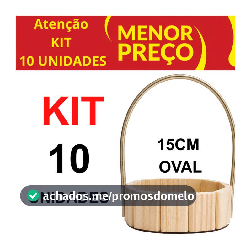 Kit 10 Cestas Oval de Madeira Pinus 15x11cm com Alça – Cestas para Presentes e Decoração