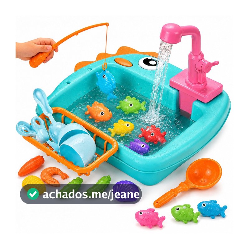 Kit Lava-Louças e Pescaria com Acessórios Pia Infantil 2 em 1 com Água de Verdade