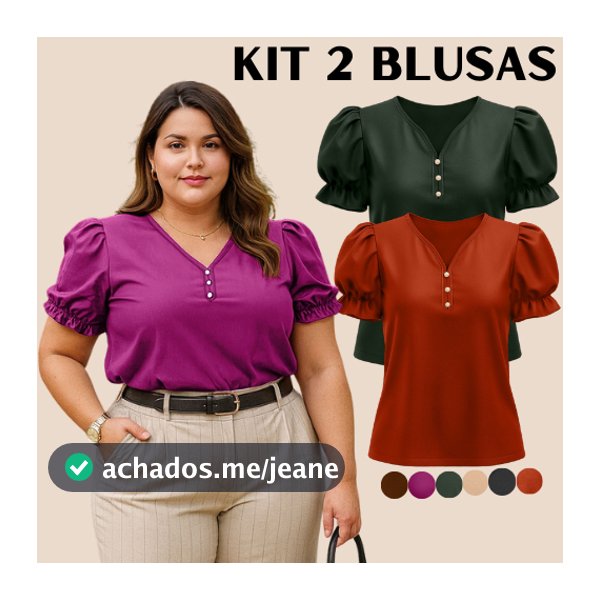 BLUSA FEMININA PLUS SIZE KIT 2 BLUSAS FEMININAS ESTILOSA CASUAL ELEGANTE BLUSINHA FEMININO PARA MULHERES EVANGELICA LUXO