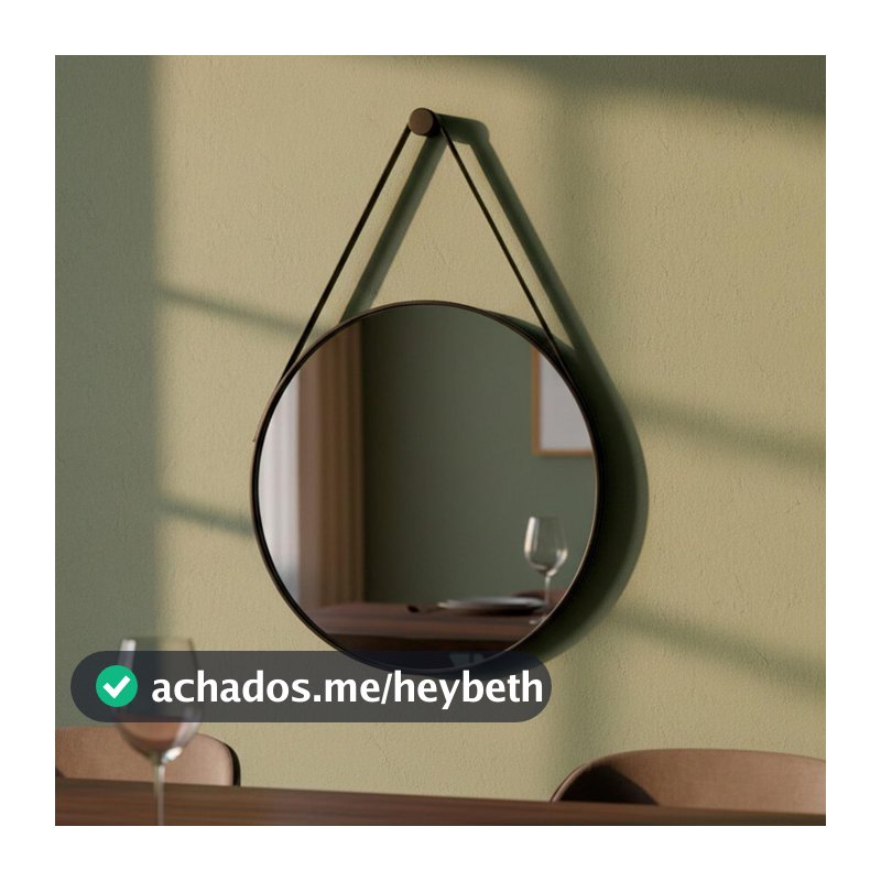 Espelho Redondo Decorativo Suspenso Com Alça 60cm + Suporte Espelho para Banheiro Sala Quarto