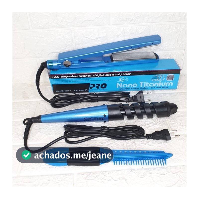 Kit 3 em 1- Prancha Chapinha Íon Titânio Iônica Profissional 450f Prancha de Cabelo 110/220v