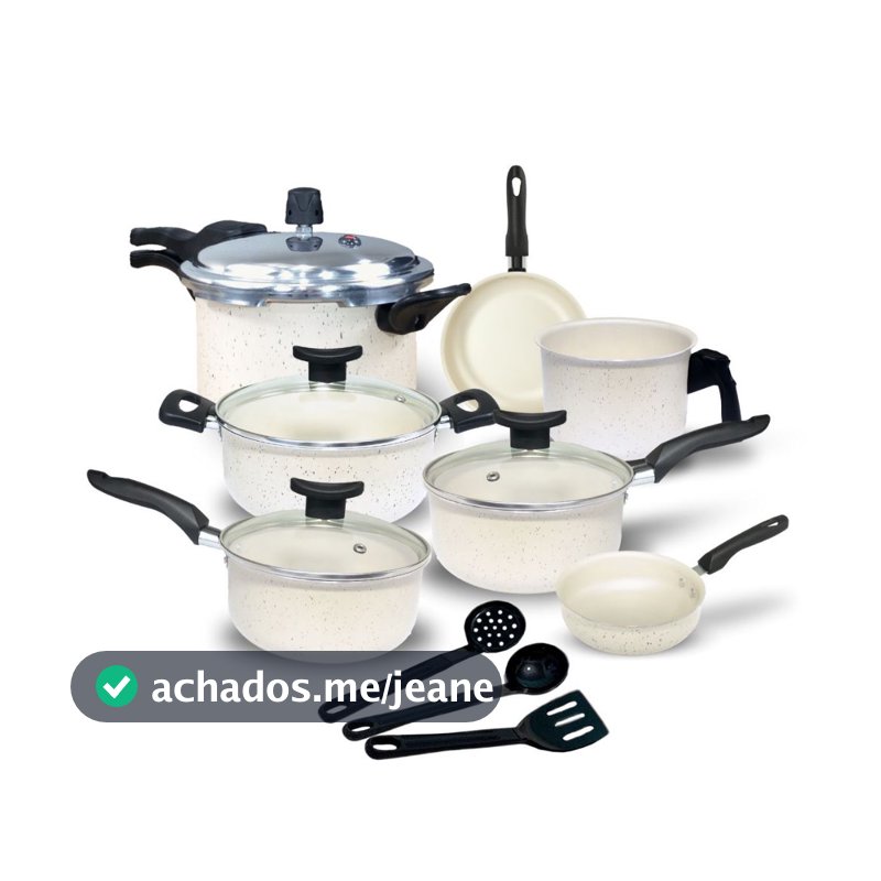 Jogo de Panelas Antiaderente Teflon  Mônaco 10 Peças Panela de Pressão Fechamento Externo 2.5L