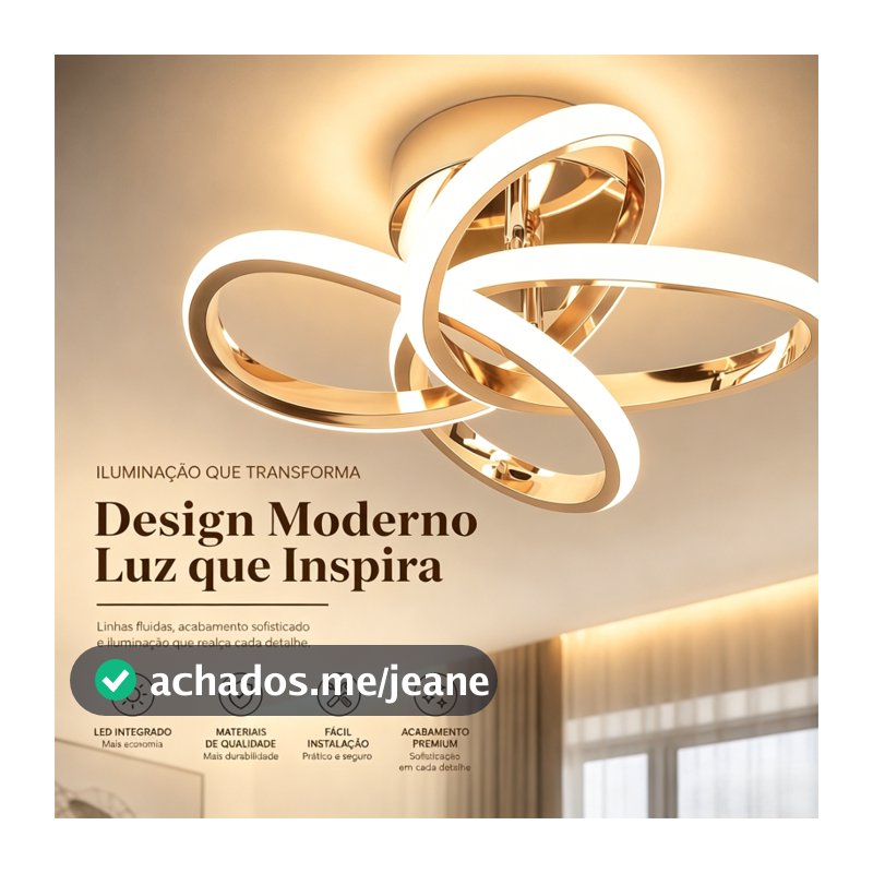 Luminária de Teto LED Curva Moderna - 3 Cores de Luz Ajustáveis Bivolt 110V-220V Ideal para Quarto, Corredor e Cozinha