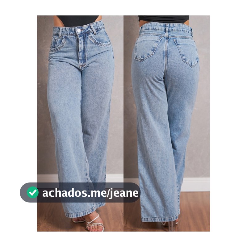 Calça Jeans Feminina Wide Leg Pantalona Sem Lycra Casual Cintura Alta Marmorizada Elegante Premium