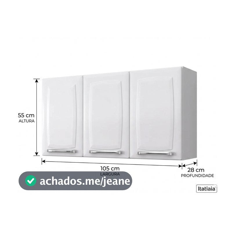 Armário de Aço Aéreo Suspenso Cozinha ou Lavanderia Itatiaia Luce 3 Portas