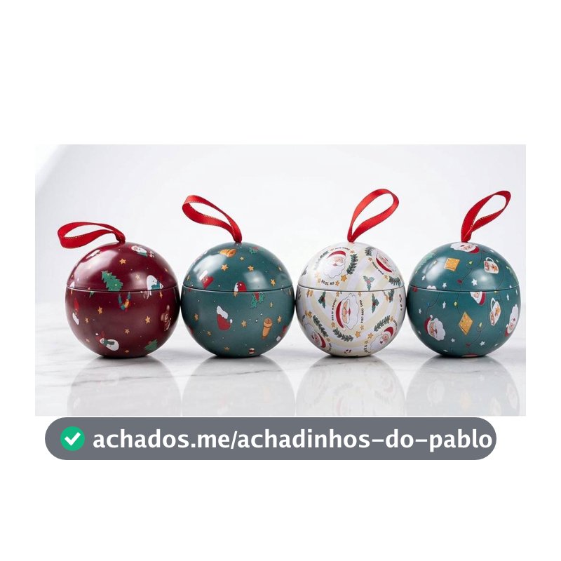 Kit 4 Latas Metal Bola Enfeite Natalina Presentes Porta Doce Estampa Sortido Natal