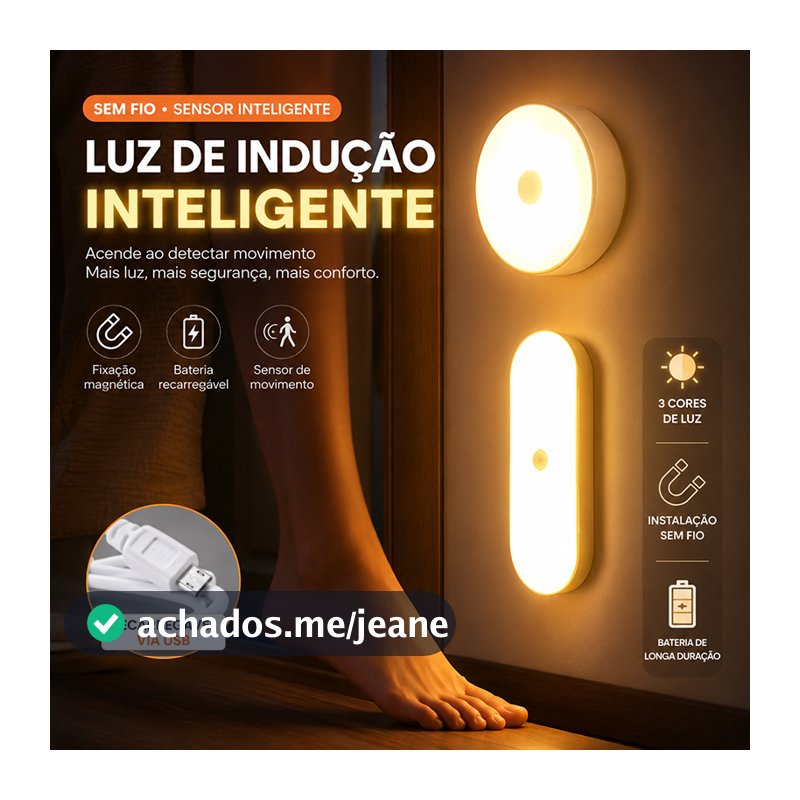 Luz Noturna LED Sensor de Movimento Recarregável Sem Fio Magnética Para Quarto Escada Armário