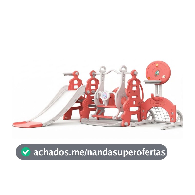 Playground Infantil Brinquedo Multifunções 6x1 Escorregador com Balanço Cesta de Basquete e Gol